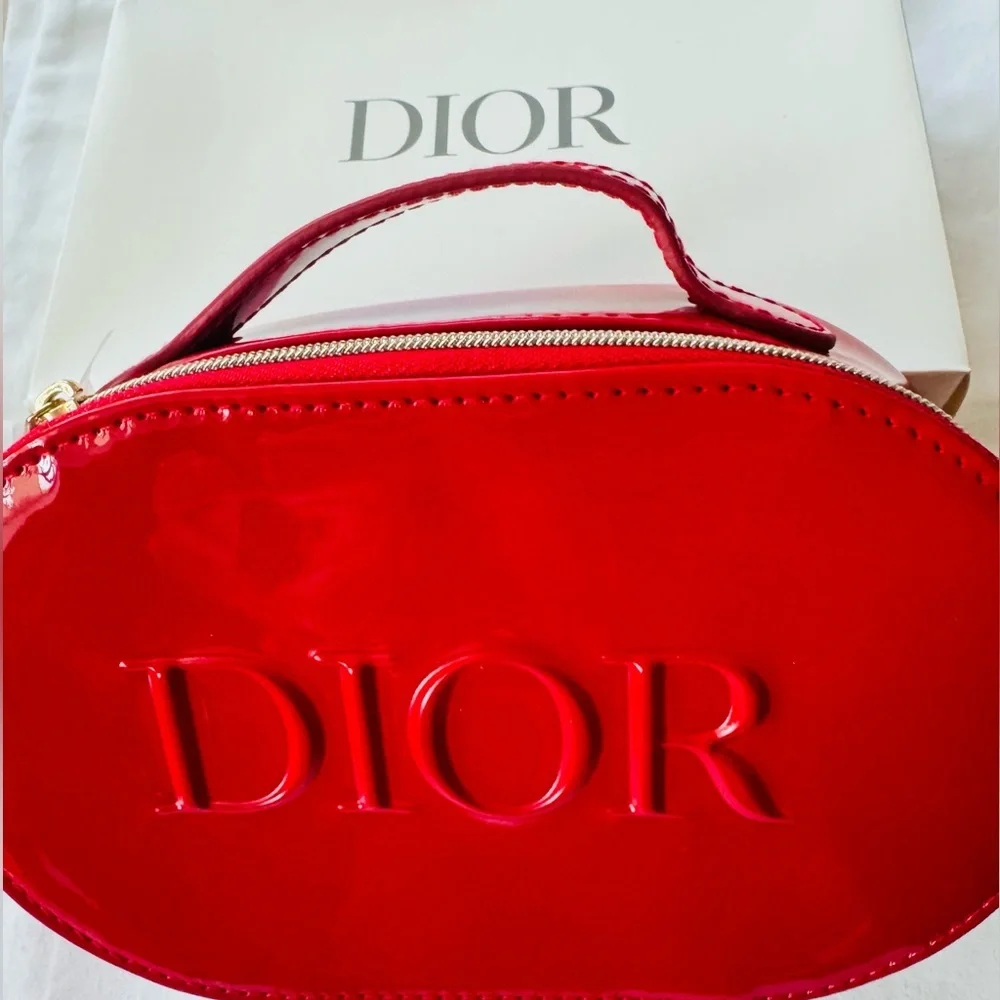 Dior Red Patent leather like vanity bag w/ top handle, lippie, Miss Dior mini